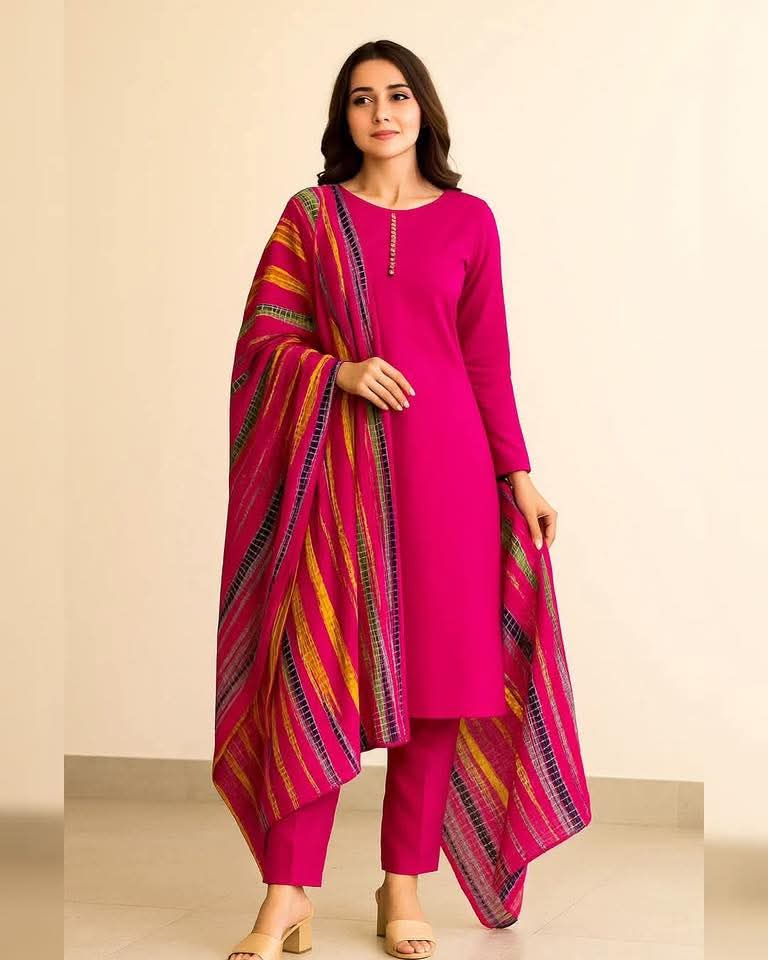 Premium Red Embroidered Lawn, Cotton, Silk  3PC Suit - KNST-001