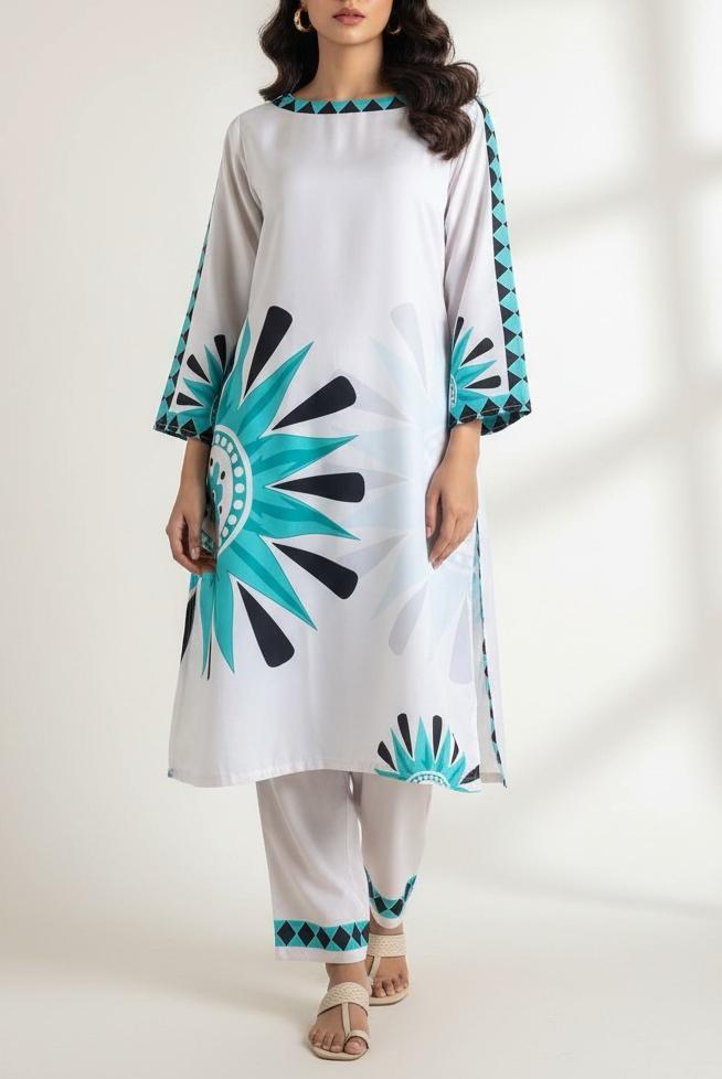 Premium Red Embroidered Lawn, Cotton, Silk  3PC Suit - KNST-001